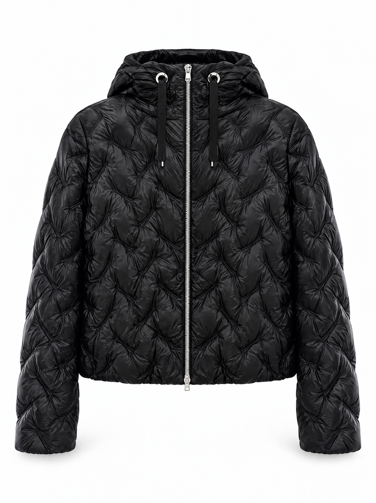 Piumino Full Zip Con Cappuccio e Coulisse - Nero