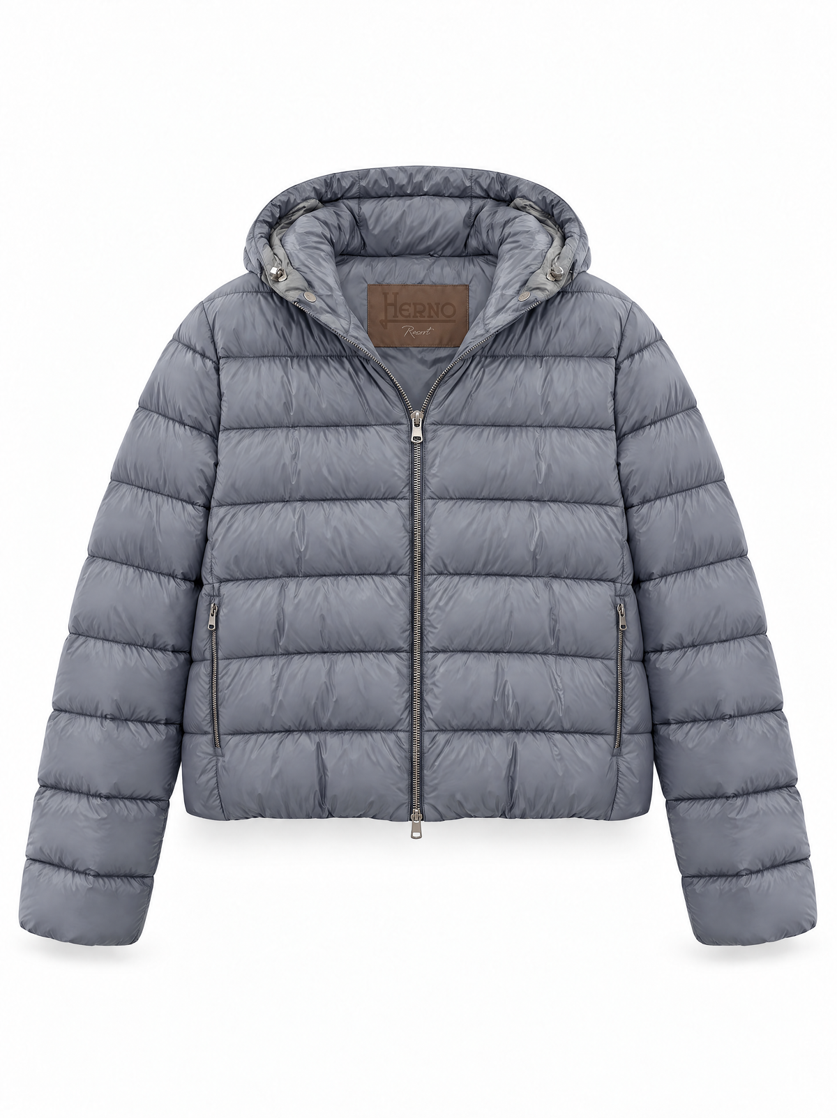 Piumino Corto COn CappuccioFull Zip - Celeste